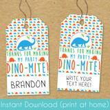 Dinosaur Birthday Printable Favor Tags - Digital File to Print at Home - Instant Download PDF Favor Labels - Printable Party Favor Hang Tags - Thank You Birthday Favor Tags