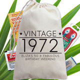 Customized Birthday Favor Bags - Adult Birthday Party Favor Bags - Canvas Gift Bags with Birth Year - Vintage Year - Personalized Birthday Bags for Adults - Black