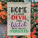 Home of Halloween Custom Garden Flag - Devil, Wicked Witch and Monsters Yard Sign - Personalized Outdoor Home Decor Flag