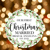 Watercolor Holly "Our First Christmas Married" Personalized Ornament - Custom Christmas Ornaments for Newlywed Couple