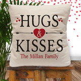 Personalized Hugs and Kisses Valentines Day Decorative Throw Pillow Cover - Custom Valentines Day Home Decor - Personalized Throw Pillow Case