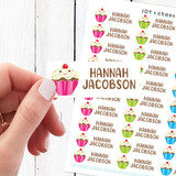 Sweet Sprinkle Cupcake Waterproof Name Labels for Girls - Kids Custom Name Stickers for School Supplies