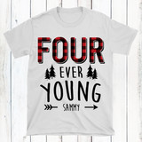 Personalized Plaid Four Ever Young Birthday T-Shirt