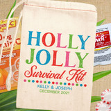 Holly Jolly Christmas Survival Kit Bags - Holiday Party Favor Bags - Personalized Christmas Recovery Kit Bags - Canvas Drawstring Gift Bags