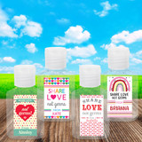 Valentine's Day Hand Sanitizer Labels & Travel Size Bottle - Personalized Valentines Day Sanitizer Stickers - Custom Valentines Sanitizer Labels for Kids - Share Love Not Germs Party Favors for Girls
