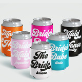 Bridal Party Custom Can Coolers for Retro Bachelorette or Wedding