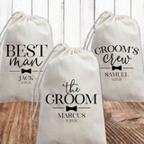 Modern Groom's Crew Custom Favor Bags for Wedding Party Groomsmen, Best Man, the Groom, Father of the Bride, Father of the Groom