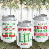 Merry Drunk I'm Christmas Custom Can Coolers - Personalized Holiday Party Favors for Adults - Bulk Christmas Can Sleeves for Beer - Slim Can Hugs for Hard Seltzer - Let's Get Elfed Up