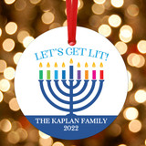 Let's Get Lit Personalized Menorah Hanukkah Ornament - Chrismukkah Ornament for Jewish Family - Custom Keepsake Ornaments