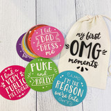 OMG Moments Newborn Baby Girl Wooden Milestone Photo Prop Cards - Funny Wood Round Baby Milestone Gift Set  with Canvas Bag