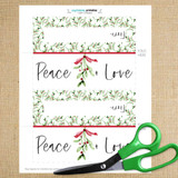 Peace and Love Holly Favor Bags - Printable Christmas Bag Toppers (Instant Download) - Digital PDF File for Holiday Treat Bag Tops - Printable Christmas Zip Top Bags - Christmas Candy Bags