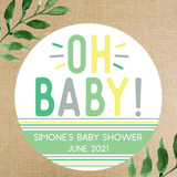 Personalized Green and Yellow Baby Shower Favor Labels - Bulk Baby Shower Stickers - Custom Printed Favor Decals  - 2", 2.5" and 3" Round Favor Stickers for Gender Neutral Shower