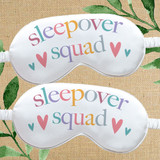 Sleepover Squad Silk Eye Masks - Bulk Satin Sleep Masks for Slumber Party - Boho Birthday Pajama Party Favors for Tween Girls - Pastel Earth Tone Rainbow Print with Heart on White Satin Sleeping Shades