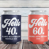 Retro Hello Birthday Custom Can Coolers - Personalized Can Cozies for Adult Birthday - Womens Birthday Party Favors