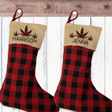 Personalized Plaid Christmas Stocking - Buffalo Check Plaid Custom Name Stocking for Stoner - Cannabis Theme Gifts - Marijuana Leaf Print Stocking - Weed Christmas Gift