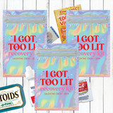 I Got Too Lit Valentine's Day Hangover Kit Bags - Zip Top Waterproof Holographic Pouches - Party Favor Bags for Adults - Custom Hangover Recovery Kits for Valentine's Day Party