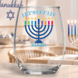 Lets Get Lit Hanukkah Shatterproof Wine Glass