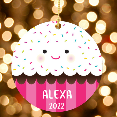 Sweet Stuff Cupcake Custom Christmas Ornament - Personalized Rainbow Sprinkle Cupcake Ornament for Girls