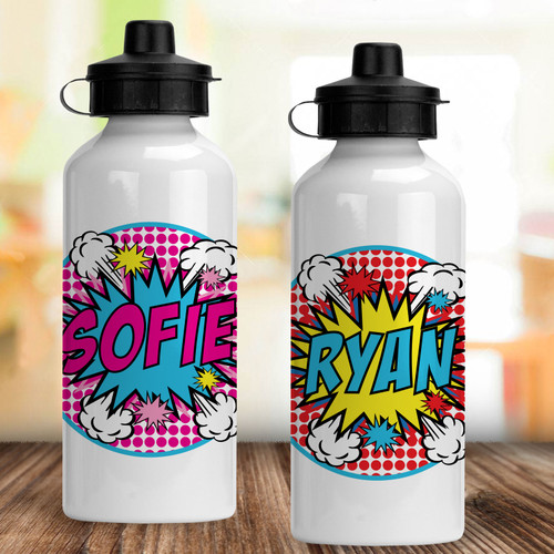 Personalized Kids Water Bottle: Red Pop Art