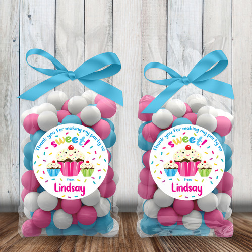 Personalized Party Favor Stickers: Sweet Sprinkles Cupcake