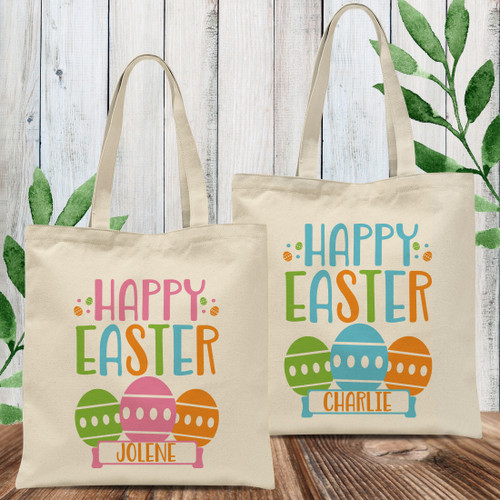 Egg Hunter Easter Personalized Canvas Tote Bag - Small