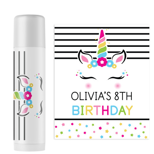 Personalized Rainbow Unicorn Lip Balm Labels - Unicorn Birthday Party Favors