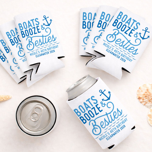 Boats Booze & Besties Can Coolers