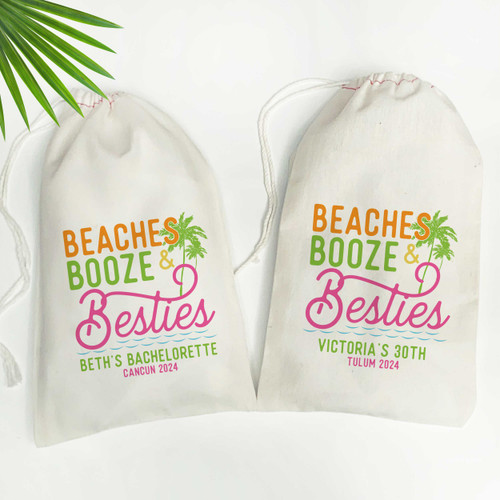 Beach Party Favor Bags - Custom Beach Gift Bags  - Beaches, Booze and Besties Bags