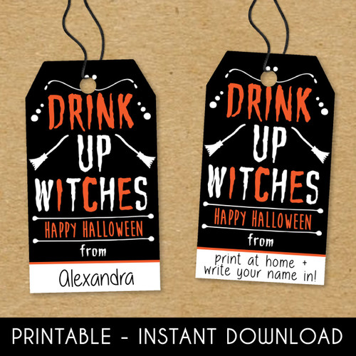 Halloween Wine Tags -Printable Drink Up Witches Wine Labels - Instant Download Print at Home DIY Halloween Wine Tags