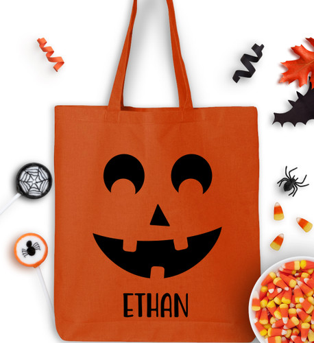 Personalized Pumpkin Face Trick Or Treat Bag