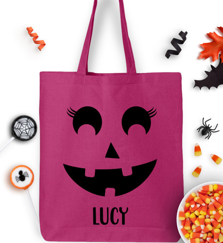 Personalized Batty Lashes Pumpkin Face Trick Or Treat Bag