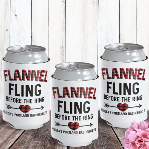Flannel Fling Before The Ring - Plaid Bachelorette Can Coolers - Personalized Can Coolers