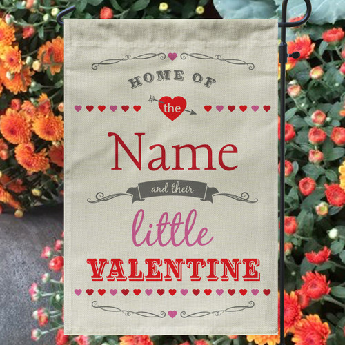 Little Valentines Personalized Faux Linen Garden Flag Little Valentines Personalized Faux Linen Garden Flag