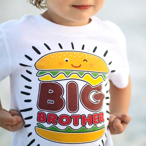 Personalized Yummy Burger Big Brother Shirt - Matching Boys Shirts - Big Bro Kids Cheeseburger Tee with Name - Sibling Outfits