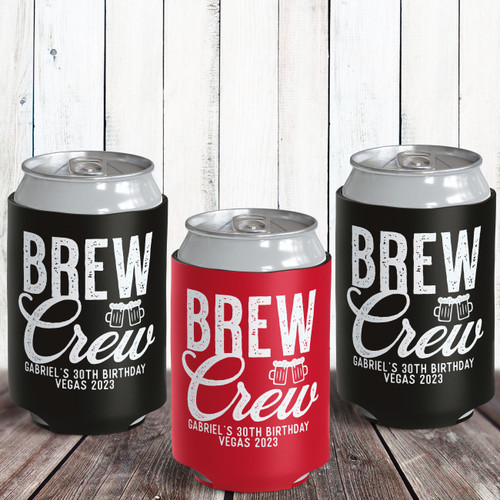 Custom Can Cooler: Brew Crew Beer Bachelor or Birthday Party Favor