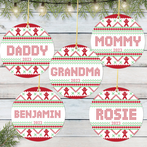 Personalized Gingerbread Sweater Christmas Ornaments for the Family - Custom Name Ornaments and Classic Holiday Tree Decorations