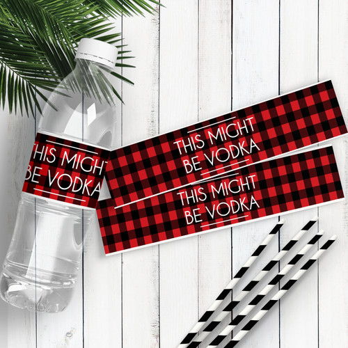 Perfectly Plaid Water Bottle Labels: This Might Be Vodka - Plaid Bachelorette or Baby Shower Stickers