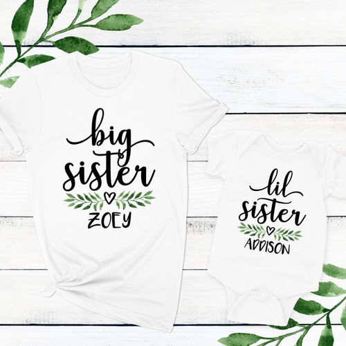 Big Sister Shirt and Little Sister Shirts with Name - Personalized Matching Sister Shirts - New Big Sister Gifts - Matching Big Sister Shirts & Little Sister Baby Outfits