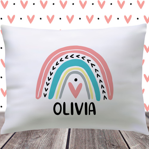 Personalized Mod Rainbow Pillowcase for Girls - Boho Rainbow Bedding for Toddler Girls - Little Girls Room Decor - Pink Pastel Rainbow Pillowcase with Name