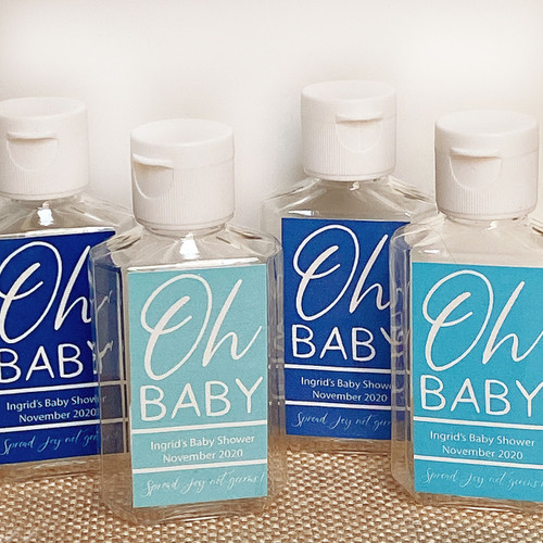 Custom Hand Sanitizer Labels & Bottles: Oh Baby Shower (Blues) - Boy Baby Shower Favors