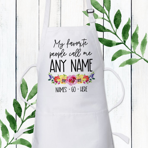 Personalized Watercolor Floral My Favorite People Apron - Gift for Grandma