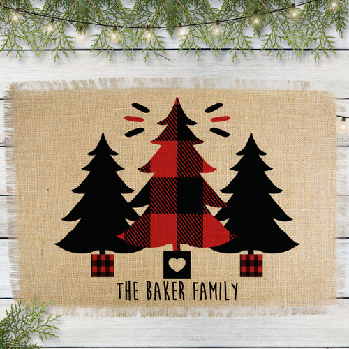 Personalized Perfectly Plaid Trees Jute Placemat