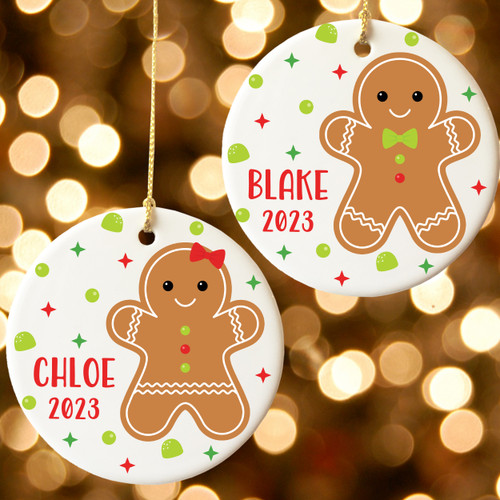 Personalized Gingerbread Cookie Christmas Ornaments - Customized Keepsake Christmas Tree Ornament for Children - Kids Name Ornaments