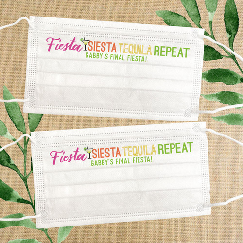 Disposable Face Mask Set: Personalized Fiesta Siesta Tequila for Mexico Bachelorette or Birthday