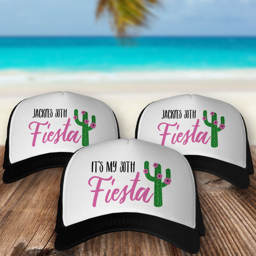 Custom Fiesta Birthday Trucker Hats - Mexico + Cactus Theme Matching Birthday Party Hats for Women