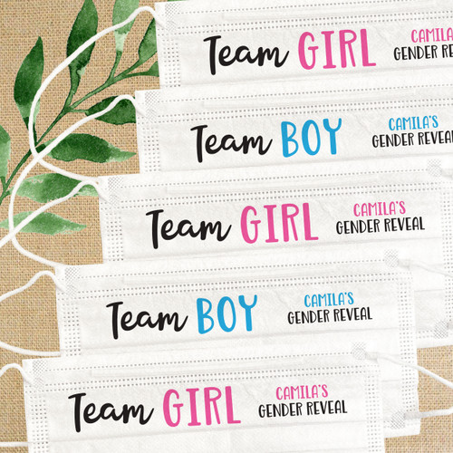 Personalized Team Boy + Team Girl Disposable Baby Shower Masks - Custom Bulk Face Masks for Gender Reveal Party