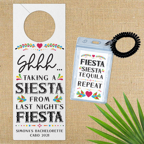 Custom Fiesta Siesta Door Hangers + Key Holders for Mexico Bachelorette or Mexican Wedding