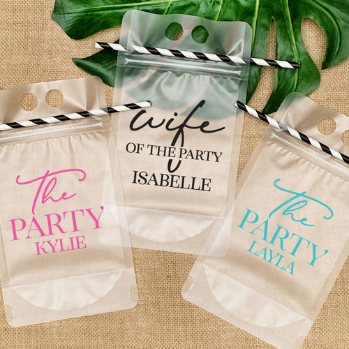Wife of the Party Custom Bachelorette Drink Pouches with Names