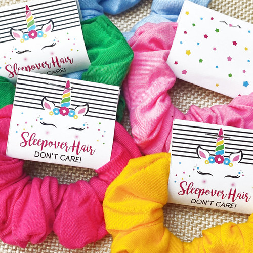 Mod Unicorn Sleepover Hair Scrunchies - Girls Slumber Party Favors - Cotton Ponytail Holders