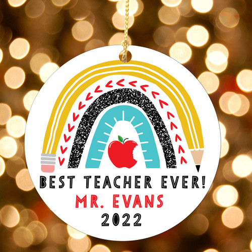 Best Teacher Ever Rainbow Christmas Ornament for Male Teacher - Holiday Teacher Gifts for Men